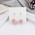 Fuzzy Ball and Open Link Long Drop Earrings in Six Colors view 7