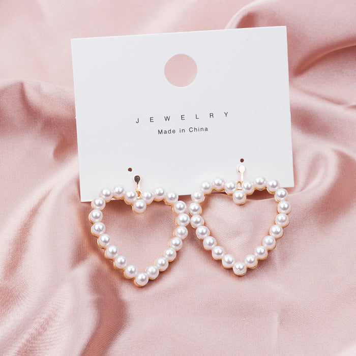 White Pearl Look Heart Earrings in Clip and Hook Styles