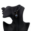 Gold Tone Druzy Evil Eye Long Hook Earrings in Black or White view 4