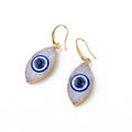 Gold Tone Druzy Evil Eye Long Hook Earrings in Black or White view 6