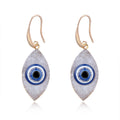 Gold Tone Druzy Evil Eye Long Hook Earrings in Black or White view 1
