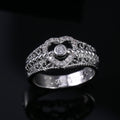Silver Tone Filigree Heart Ring with Clear Stone Bands view 2