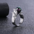 Silver Tone Modern Wave Pearl Accent Ring Two Colors 6-10 view 3