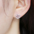 Silver Tone Pinwheel Stud Earrings with Clear Stones view 4