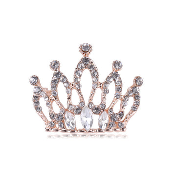 Rose Gold Silver Rhinestone Crown Brooch Two Finishes