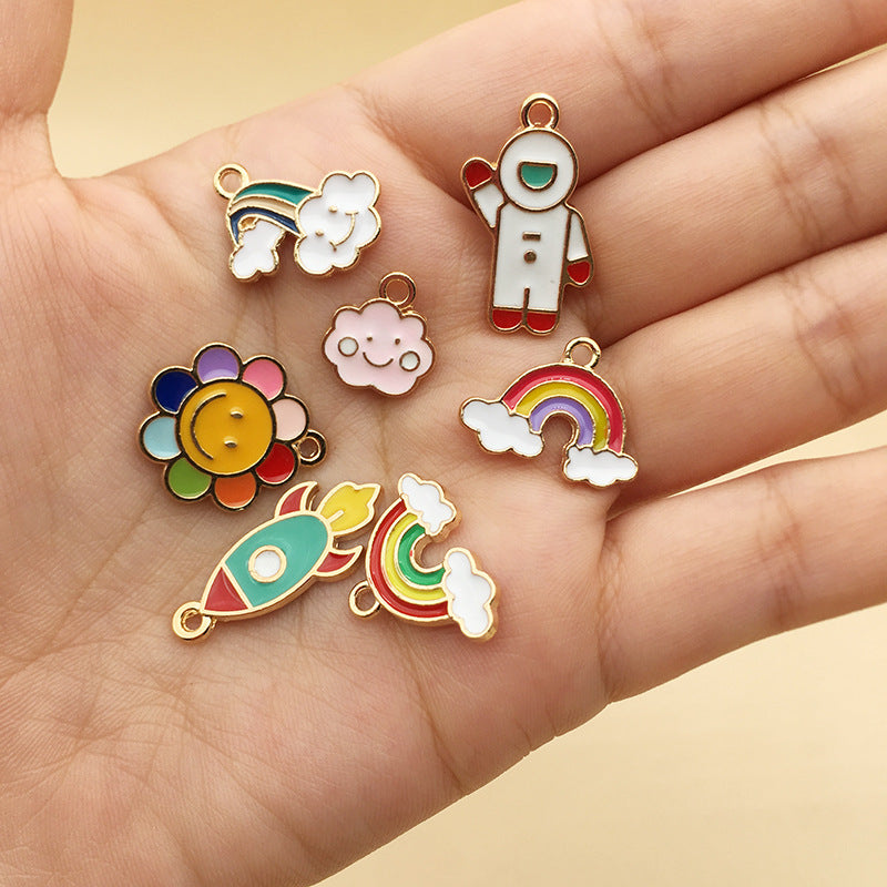 K Gold Enamel Zinc Alloy Astronaut Cloud Rainbow Charm Pendant for DIY Bracelet Jewelry