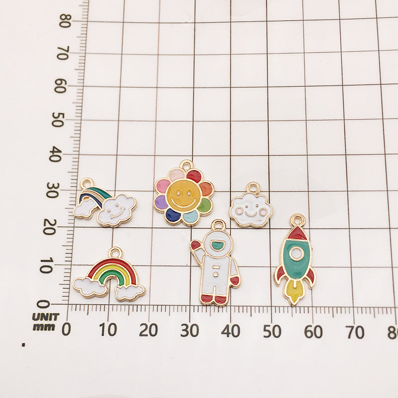 K Gold Enamel Zinc Alloy Astronaut Cloud Rainbow Charm Pendant for DIY Bracelet Jewelry