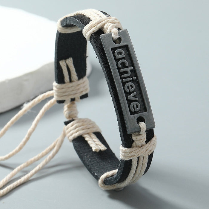 Simple Zinc Alloy Achieve Charm Handmade Braided Leather Bracelet, New Men's Fashion Jewelry