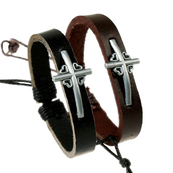 Handmade Braided Cowhide Leather Bracelet, Minimalist Retro Men's Leather Wristband Jewelry