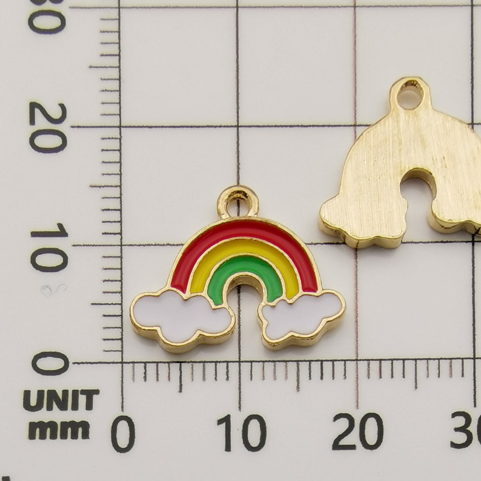 K Gold Enamel Zinc Alloy Astronaut Cloud Rainbow Charm Pendant for DIY Bracelet Jewelry
