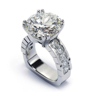 High Set Round Center Stone Ring With Wide Pavé Band