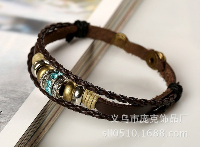 Ethnic Cowhide Leather Bracelet Vintage Genuine Leather Punk Braided European American Jewelry