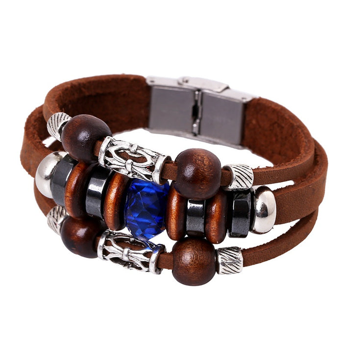 Direct Beaded Cowhide Genuine Leather Bracelet Leather Wrist Jewelry