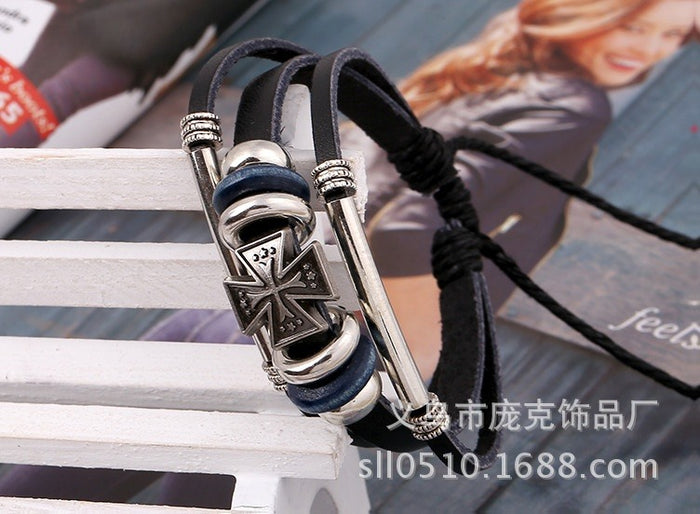 European American Simple Beaded Multilayer Leather Bracelet Street Style Clothing Accessory