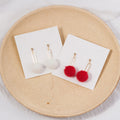 Fuzzy Ball and Open Link Long Drop Earrings in Six Colors view 2