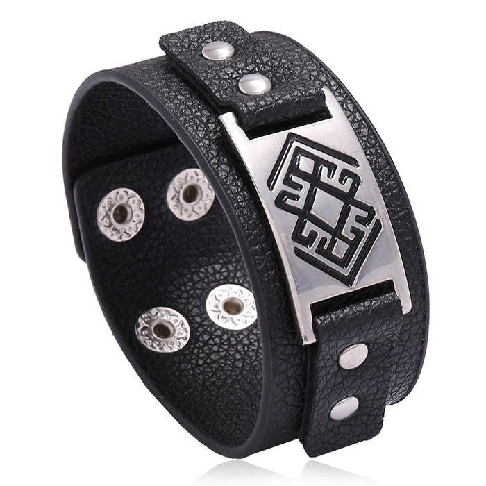 Korean Style PU Leather Bracelet With Lychee Texture Simple Unisex Student Wrist Jewelry