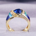 Blue Triangular Stone Enamel Wide Ring In Polished Gold Tone view 4