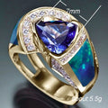 Blue Triangular Stone Enamel Wide Ring In Polished Gold Tone view 5