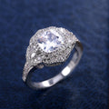 Silver Tone Ornate Halo Ring with Large Round Clear Stone view 3
