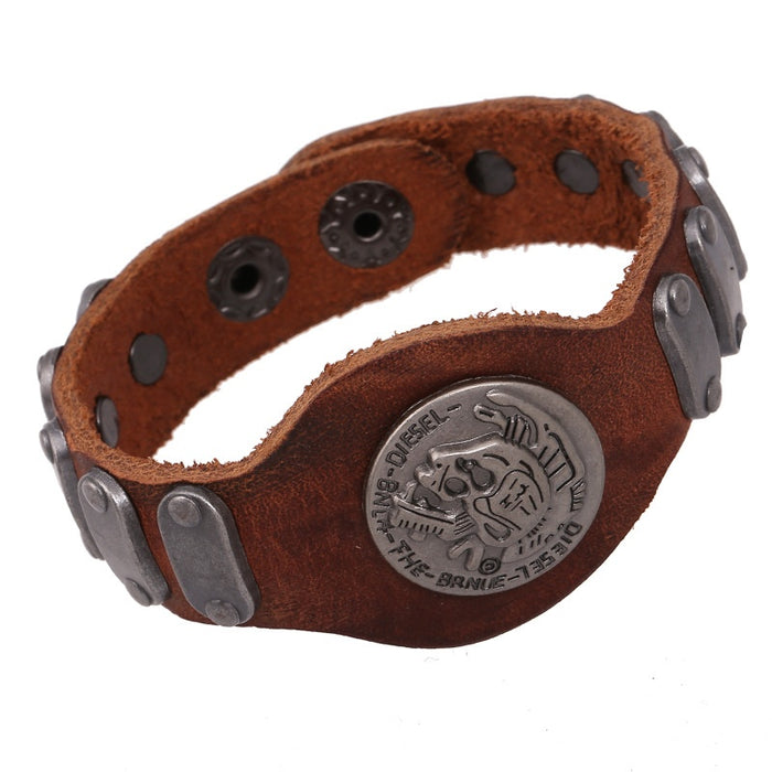 Vintage Punk Cowhide Leather Bracelet For Men Trendy European American Fashion Accessory