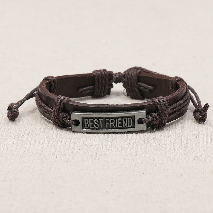 Retro Braided Cowhide Leather Best Friend Bracelet, European American Friendship Accessory