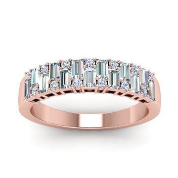 Rose Gold Tone Baguette Stone Eternity Band Ring Polished Metal Jewelry