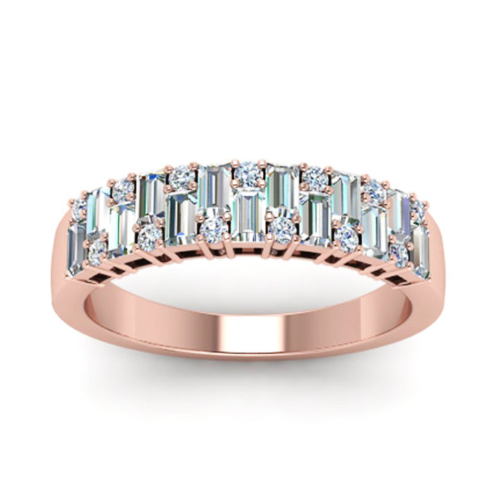 Rose Gold Tone Baguette Stone Eternity Band Ring Polished Metal Jewelry
