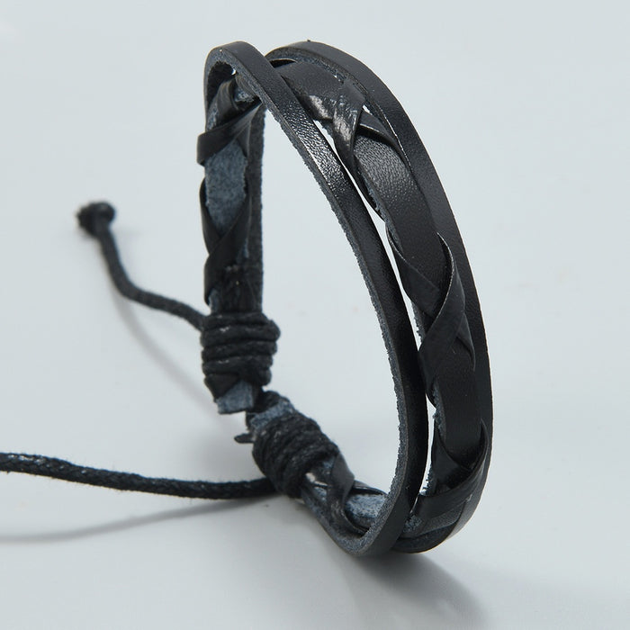 Korean Minimalist Handmade Black Leather Braided Bracelet For Couples, Unisex Fashion Hand Rope