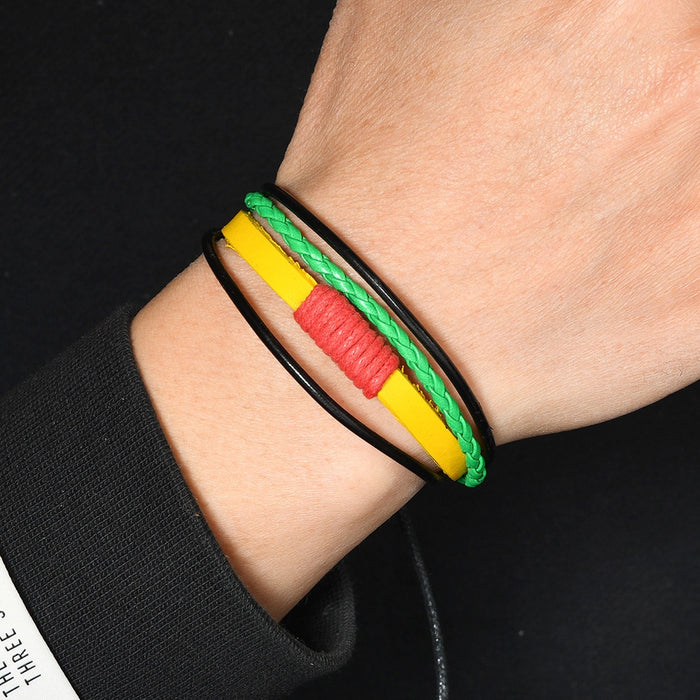 Minimalist Red Yellow Green Braided Cowhide Leather Bracelet Unisex Vintage Student Wristband