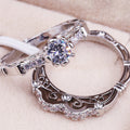 Silver Tone Ornate Openwork Two Ring Set with Clear Stones view 2