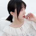 White Pearl Look Heart Cascade Extra Long Stud Earrings view 4