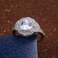 Silver Tone Ornate Halo Ring with Large Round Clear Stone view 4