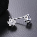 Silver Tone Daisy Stud Earrings with Clear Centers view 1