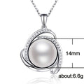 Silver Tone White Pearl and Crystal Swirl Pendant Necklace view 5