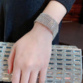 Silver Tone Six Row Clear Rhinestone Stretch Cuff Bracelet view 4