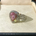 Silver-Tone Pink Pear Halo Ring With Triple Row Band view 3