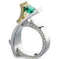 Two Tone Square Green Center Ring With Clear Stone Band view 1