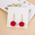Fuzzy Ball and Open Link Long Drop Earrings in Six Colors view 10