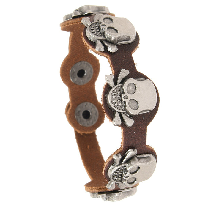 Vintage Skull Genuine Cowhide Leather Bracelet, Hip Hop European American Men's Jewelry