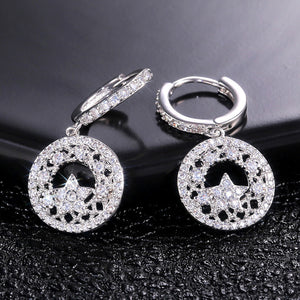 Silver Tone Crystal Mountain Disc Drop Earrings Fashion Jewelry