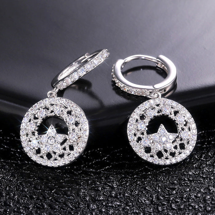 Silver Tone Crystal Mountain Disc Drop Earrings Fashion Jewelry