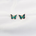 Blue Green Forest Butterfly Gold Rim Petite Stud Earrings view 2
