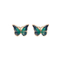Blue Green Forest Butterfly Gold Rim Petite Stud Earrings view 5