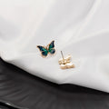 Blue Green Forest Butterfly Gold Rim Petite Stud Earrings view 3