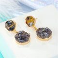 Gold Tone Double Round Druzy Drop Stud Earrings in Four Colors view 5