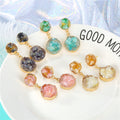 Gold Tone Double Round Druzy Drop Stud Earrings in Four Colors view 1
