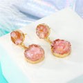 Gold Tone Double Round Druzy Drop Stud Earrings in Four Colors view 4