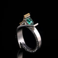 Two Tone Square Green Center Ring With Clear Stone Band view 2