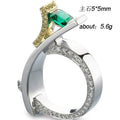 Two Tone Square Green Center Ring With Clear Stone Band view 5