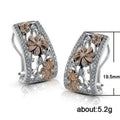 Two Tone Openwork Floral Crystal Huggie Earrings Jewelry view 2